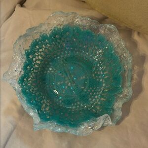 Elegant Resin Bowl made with a green Doily